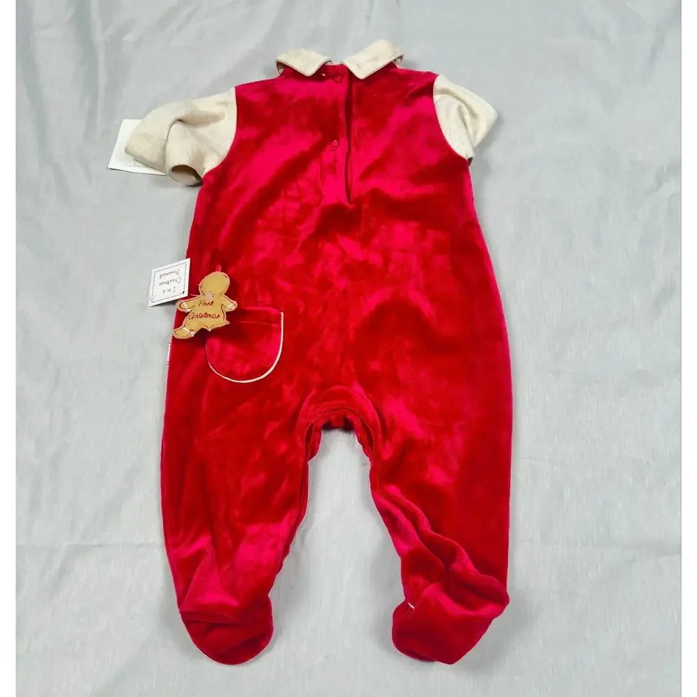 Vintage Le Top NWT Newborn Christmas Velour Romper Gingerbread First Christmas